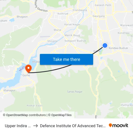 Upper Indira Nagar to Defence Institute Of Advanced Technology Diat map