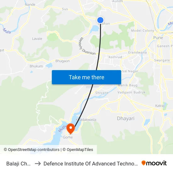 Balaji Chowk to Defence Institute Of Advanced Technology Diat map