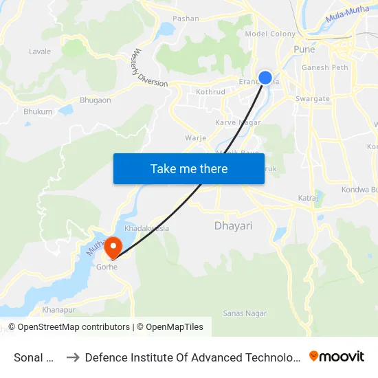 Sonal Hall to Defence Institute Of Advanced Technology Diat map