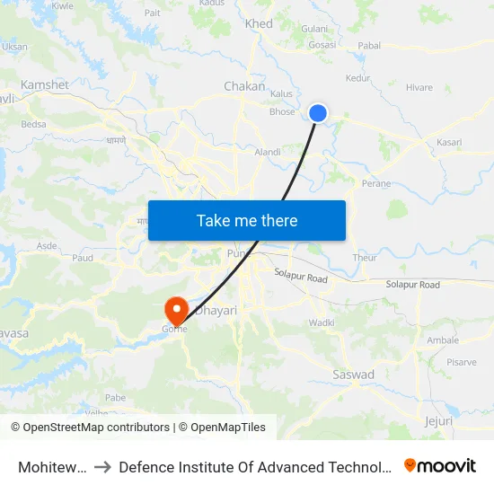 Mohitewadi to Defence Institute Of Advanced Technology Diat map