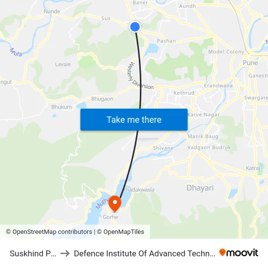Suskhind Phata to Defence Institute Of Advanced Technology Diat map