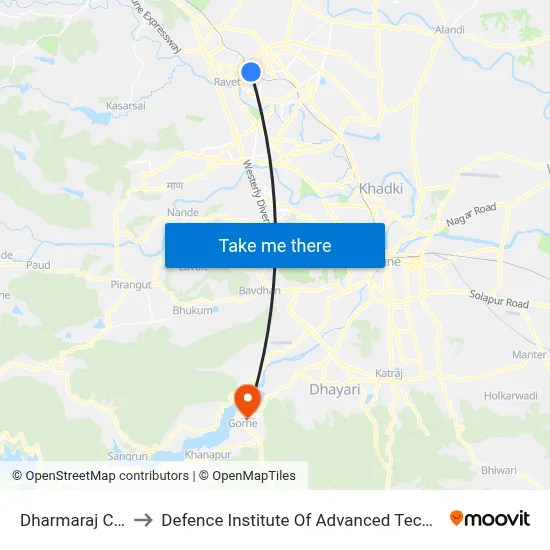 Dharmaraj Chowk to Defence Institute Of Advanced Technology Diat map