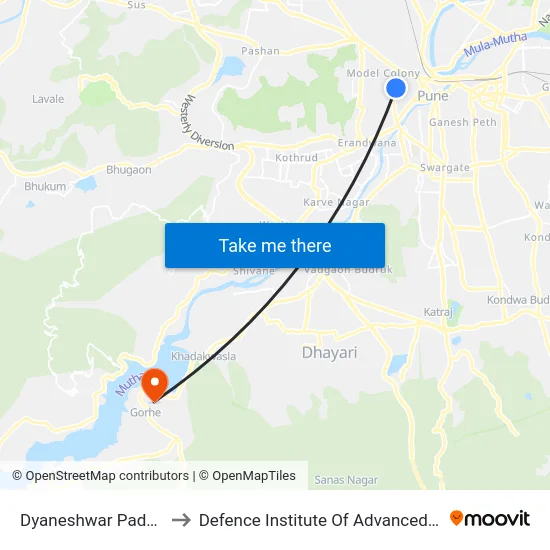 Dyaneshwar Paduka Chowk to Defence Institute Of Advanced Technology Diat map
