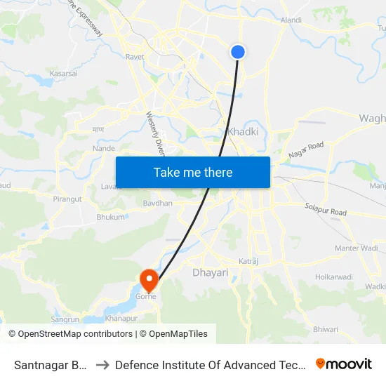 Santnagar Bhosari to Defence Institute Of Advanced Technology Diat map