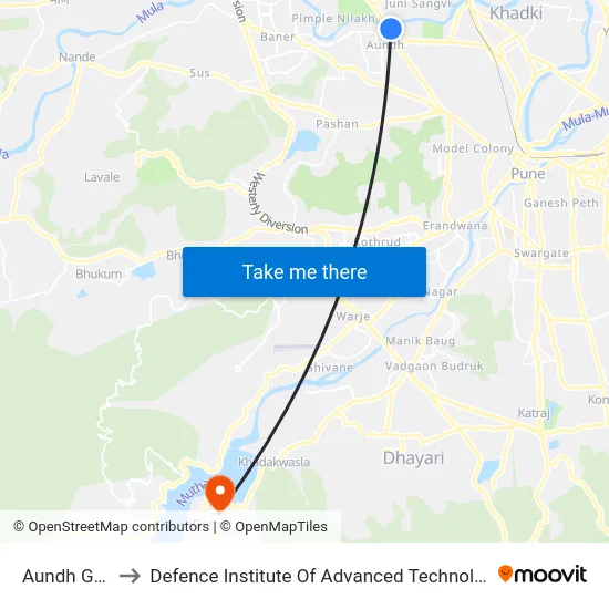 Aundh Gaon to Defence Institute Of Advanced Technology Diat map