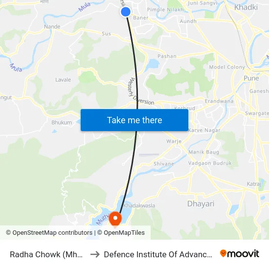 Radha Chowk (Mhalunge Phata) to Defence Institute Of Advanced Technology Diat map