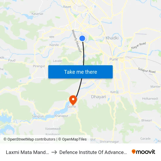 Laxmi Mata Mandir Balewadi to Defence Institute Of Advanced Technology Diat map