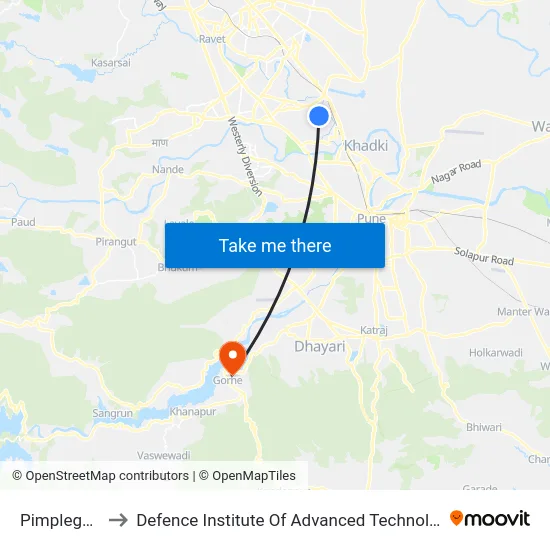 Pimplegurav to Defence Institute Of Advanced Technology Diat map