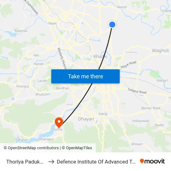 Thorlya Paduka Mandir to Defence Institute Of Advanced Technology Diat map