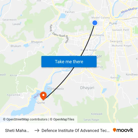 Sheti Mahamandal to Defence Institute Of Advanced Technology Diat map
