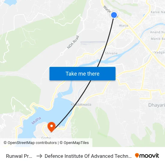 Runwal Project to Defence Institute Of Advanced Technology Diat map