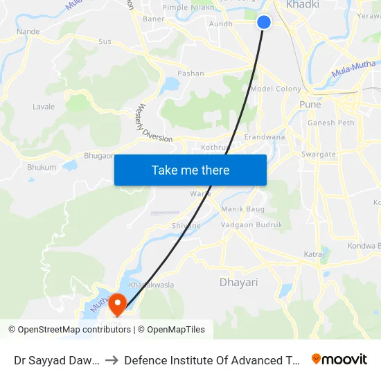 Dr Sayyad Dawakhana to Defence Institute Of Advanced Technology Diat map