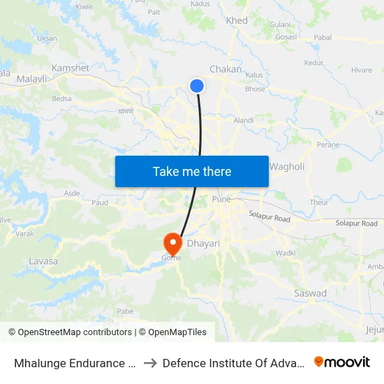 Mhalunge Endurance Systems (Chakan) to Defence Institute Of Advanced Technology Diat map