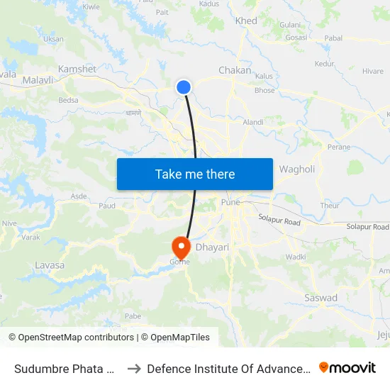 Sudumbre Phata Chakan Road to Defence Institute Of Advanced Technology Diat map