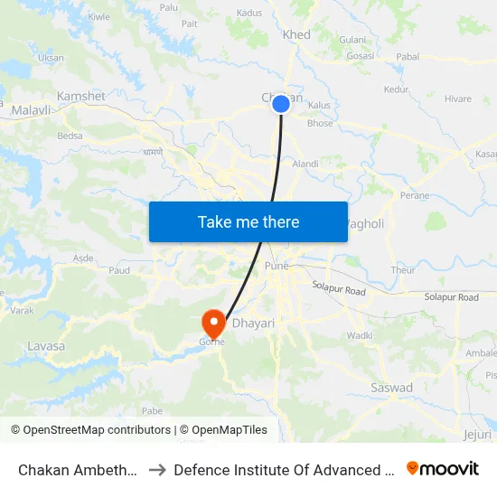 Chakan Ambethan Chowk to Defence Institute Of Advanced Technology Diat map
