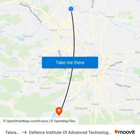Talwade to Defence Institute Of Advanced Technology Diat map