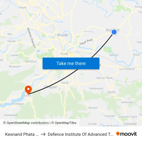 Kesnand Phata Wagholi to Defence Institute Of Advanced Technology Diat map