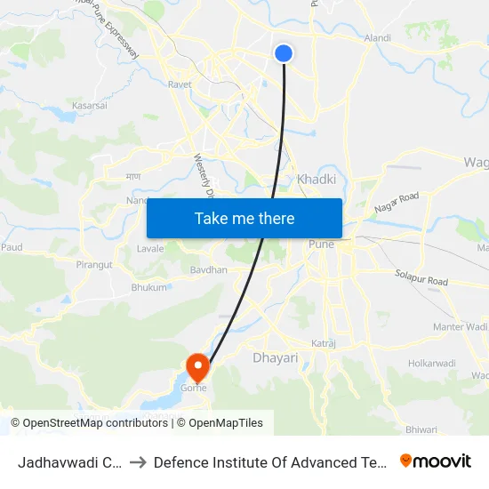 Jadhavwadi Chikhali to Defence Institute Of Advanced Technology Diat map