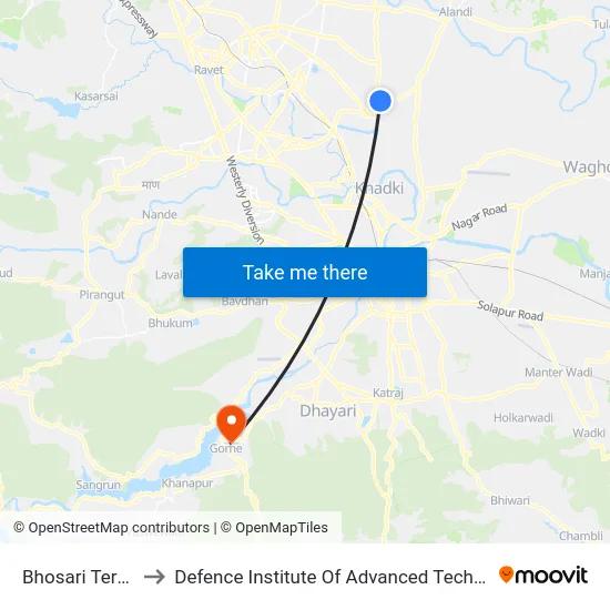 Bhosari Terminal to Defence Institute Of Advanced Technology Diat map