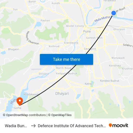 Wadia Bungalow to Defence Institute Of Advanced Technology Diat map
