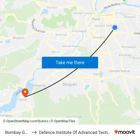 Bombay Garage to Defence Institute Of Advanced Technology Diat map