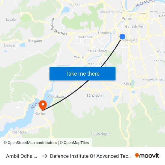 Ambil Odha Colony to Defence Institute Of Advanced Technology Diat map