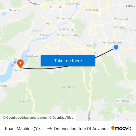 Khadi Machine (Yewalewadi Road) to Defence Institute Of Advanced Technology Diat map
