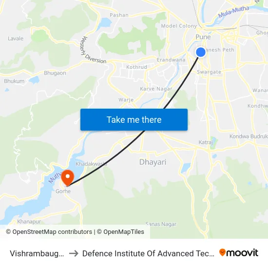 Vishrambaug Wada to Defence Institute Of Advanced Technology Diat map