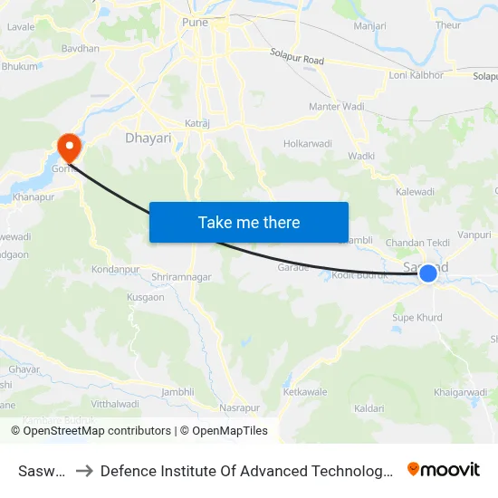 Saswad to Defence Institute Of Advanced Technology Diat map