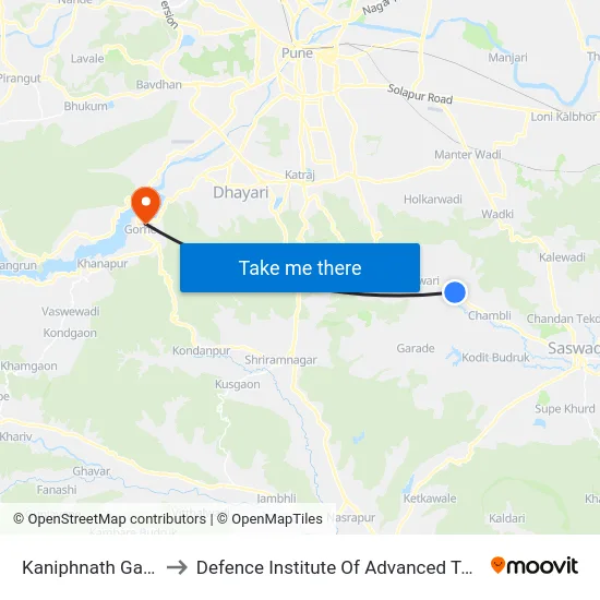 Kaniphnath Gad Phata to Defence Institute Of Advanced Technology Diat map