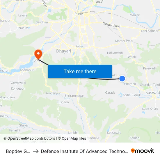 Bopdev Gaon to Defence Institute Of Advanced Technology Diat map