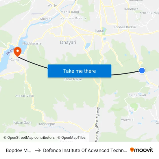 Bopdev Mandir to Defence Institute Of Advanced Technology Diat map