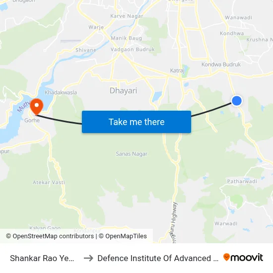 Shankar Rao Yewale Nagar to Defence Institute Of Advanced Technology Diat map