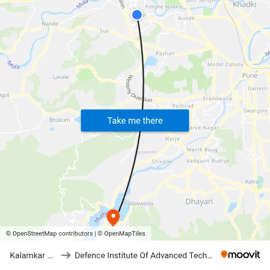 Kalamkar Wasti to Defence Institute Of Advanced Technology Diat map