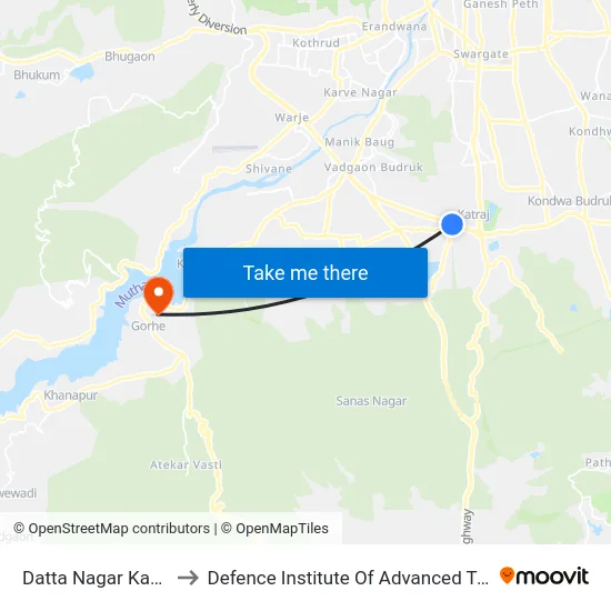 Datta Nagar Katraj Road to Defence Institute Of Advanced Technology Diat map