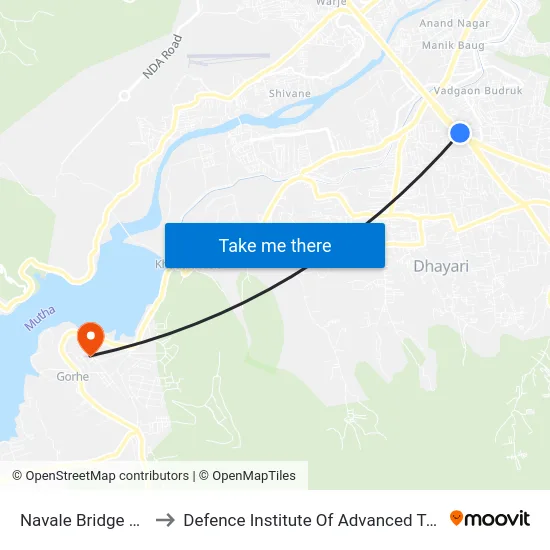 Navale Bridge Vadgaon to Defence Institute Of Advanced Technology Diat map