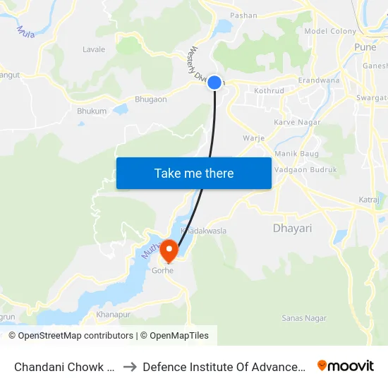 Chandani Chowk (To Wakad) to Defence Institute Of Advanced Technology Diat map