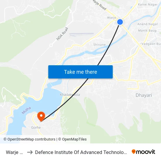 Warje Pul to Defence Institute Of Advanced Technology Diat map