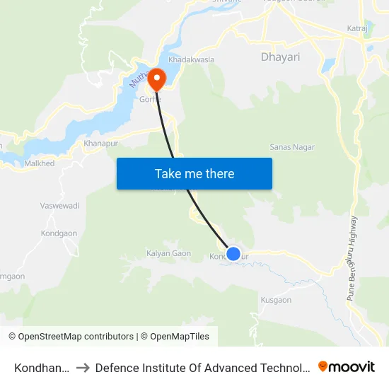 Kondhanpur to Defence Institute Of Advanced Technology Diat map