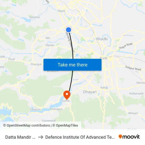Datta Mandir Wakad to Defence Institute Of Advanced Technology Diat map