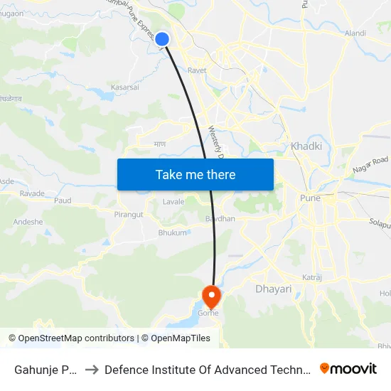 Gahunje Phata to Defence Institute Of Advanced Technology Diat map