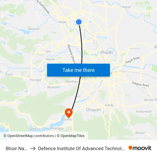 Bhoir Nagar to Defence Institute Of Advanced Technology Diat map