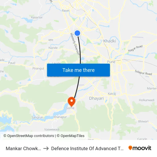 Mankar Chowk Corner to Defence Institute Of Advanced Technology Diat map
