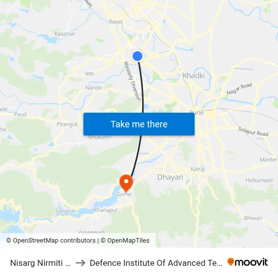 Nisarg Nirmiti Society to Defence Institute Of Advanced Technology Diat map