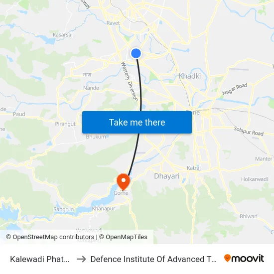 Kalewadi Phata Corner to Defence Institute Of Advanced Technology Diat map