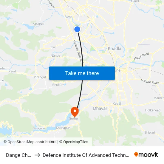 Dange Chowk to Defence Institute Of Advanced Technology Diat map