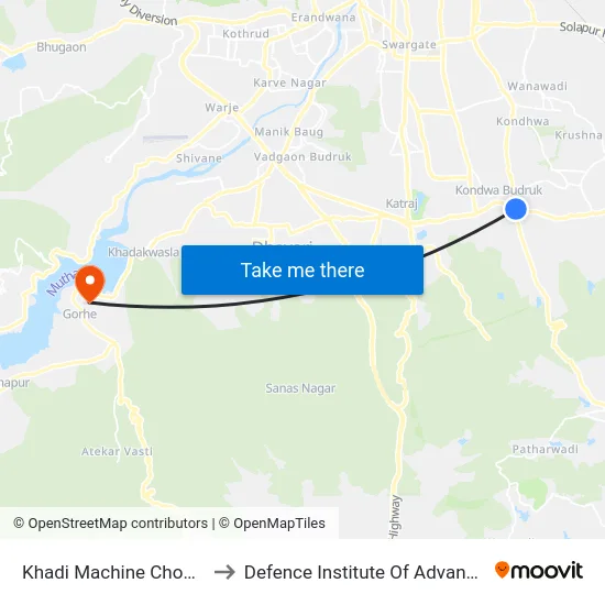 Khadi Machine Chowk (Pisoli Road) to Defence Institute Of Advanced Technology Diat map