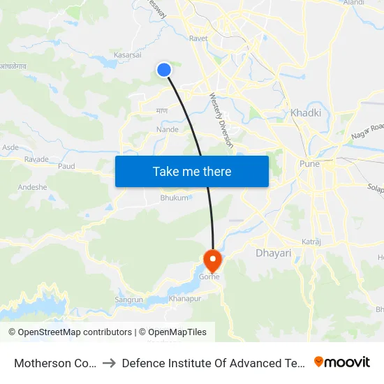 Motherson Company to Defence Institute Of Advanced Technology Diat map