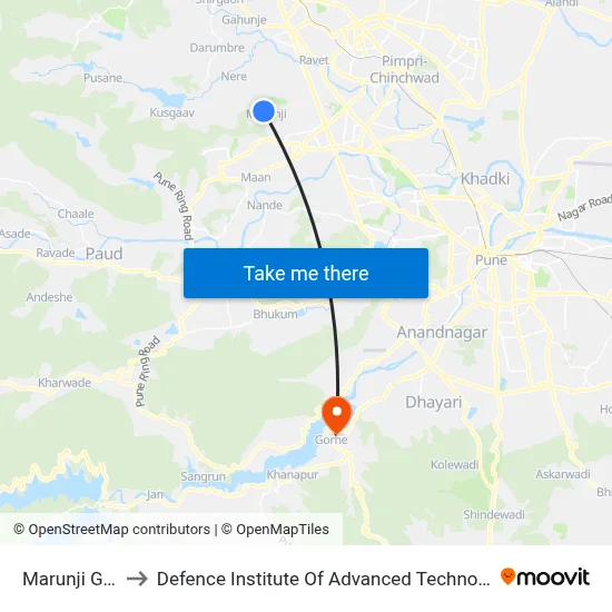 Marunji Gaon to Defence Institute Of Advanced Technology Diat map