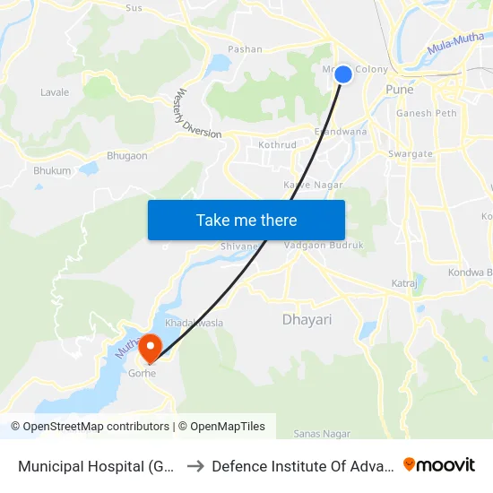 Municipal Hospital (Gokhale Nagar Road) to Defence Institute Of Advanced Technology Diat map